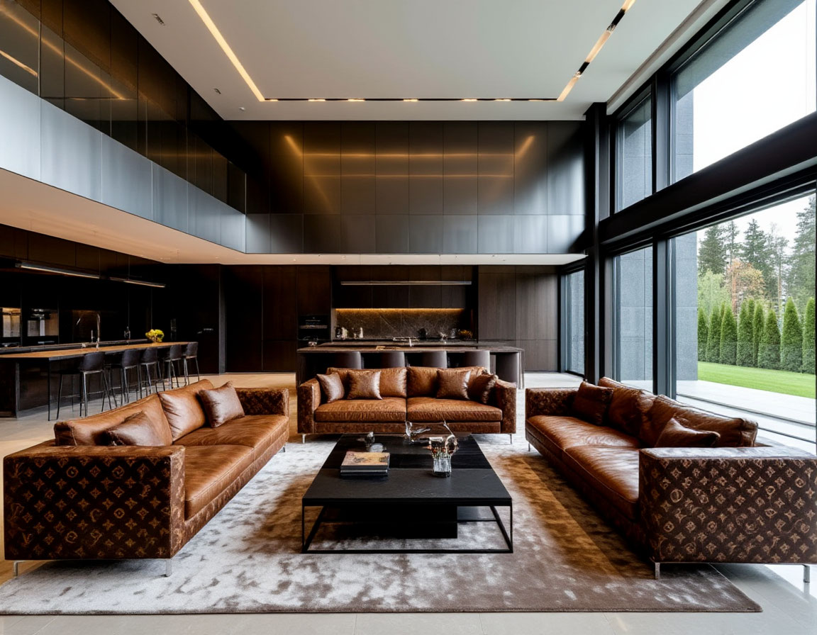 Обшивка загородного поместья деревом и камнем